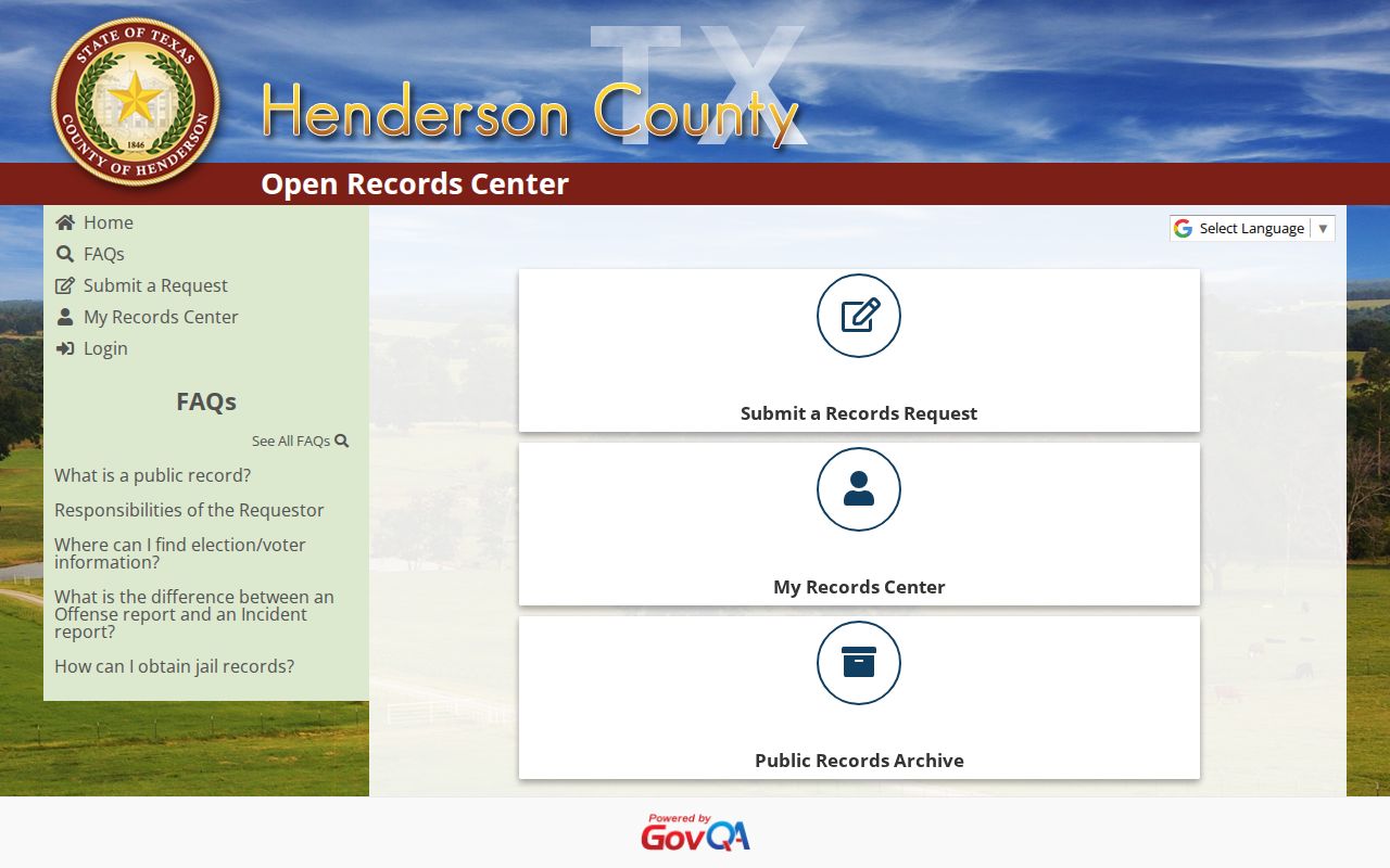 Henderson County released mugshot Open Records Center request route