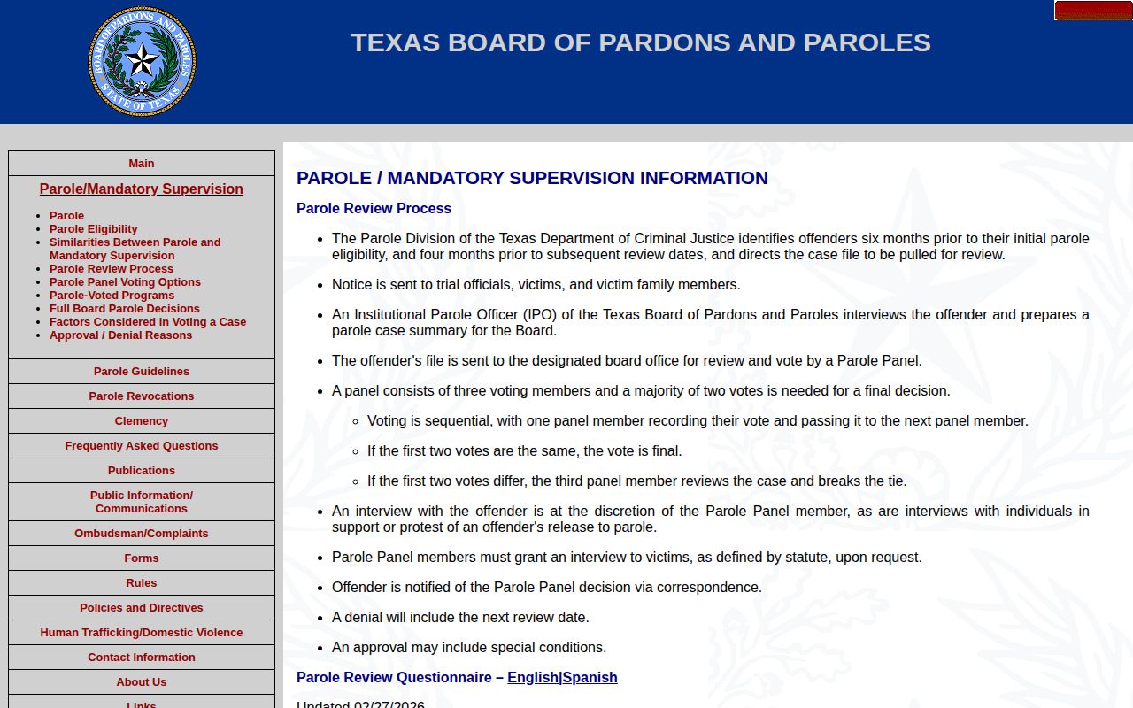 Texas parole file review for Henderson County release supervision